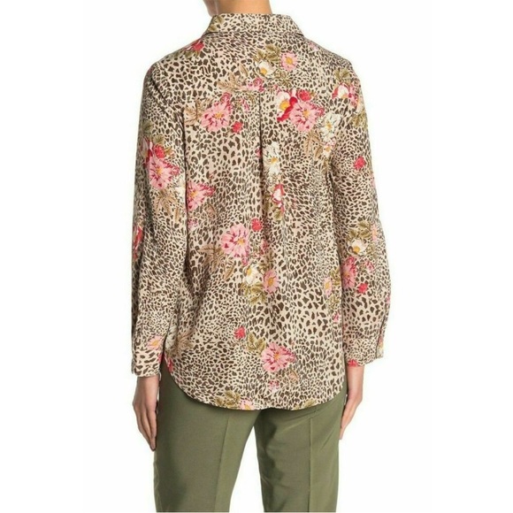 Nanette Lepore Long Sleeve Button Down Leopard Print/Floral Blouse Size XL - Picture 2 of 10